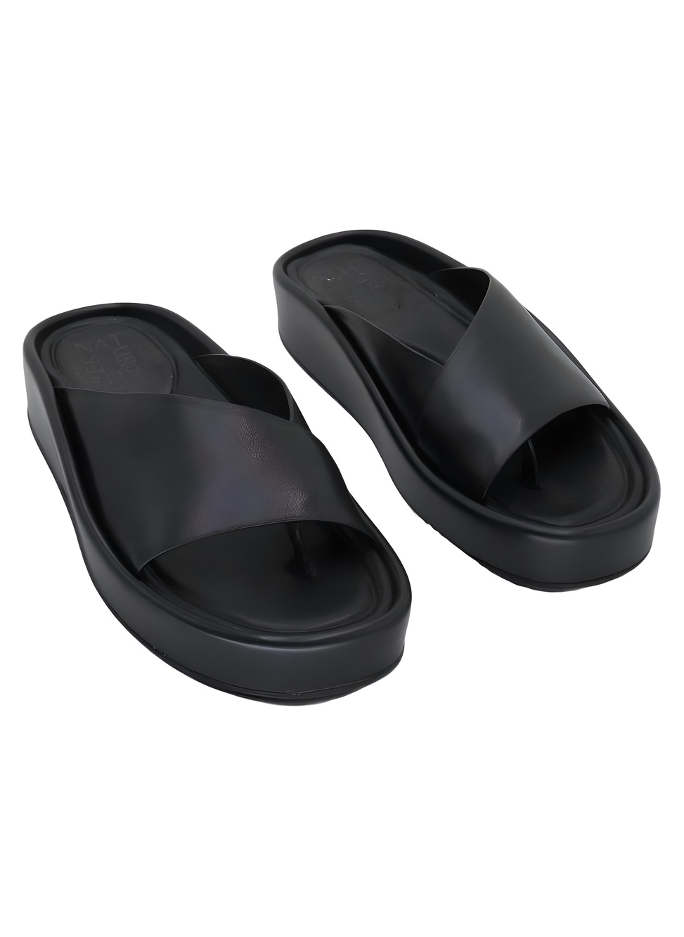 Naturalizer So-Fly Platform Slide Sandals Black Leather Size 6M